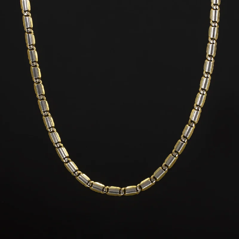 Smooth pendant necklaces-SOLID 14k TWO TONE GOLD CHAIN LINK NECKLACE 22 INCH YELLOW UNIQUE WHITE STRIPE