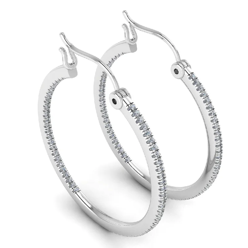 Wide hoop earrings-Natural Diamond White Gold Hoop Earrings ER1D