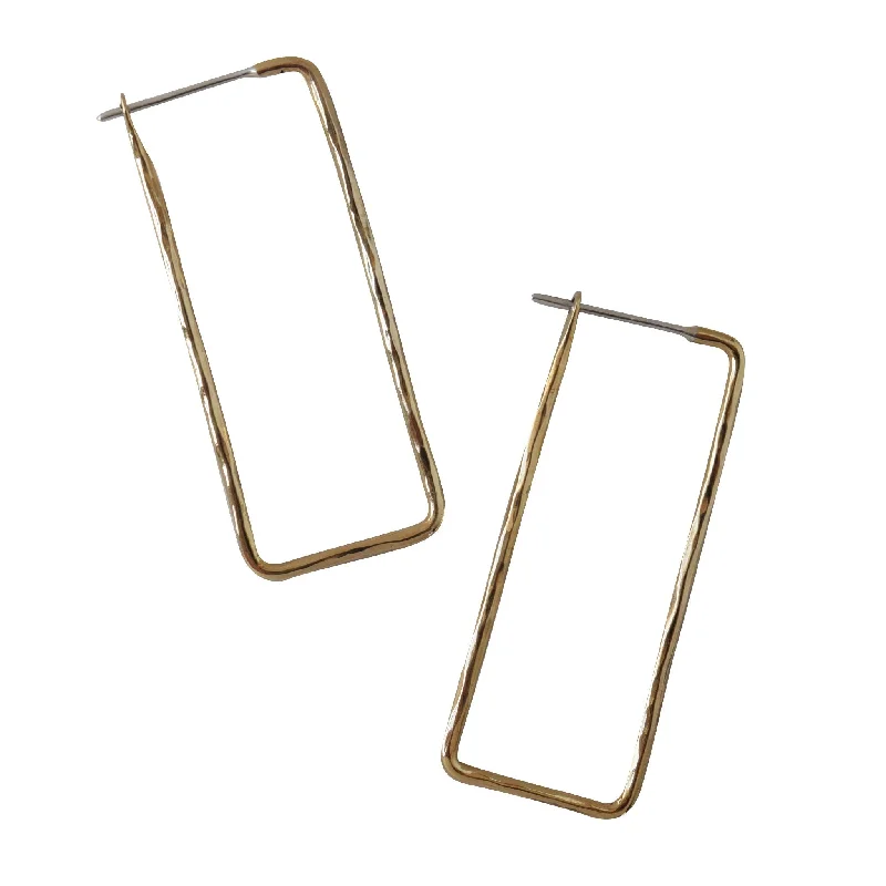 Shiny star earrings-Rectangular Hammered Hoop