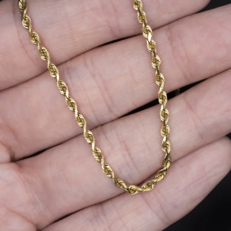 Bead weave necklaces-SOLID 14K YELLOW GOLD TWISTED ROPE CHAIN 2.4mm 22 INCH MENS LADIES NECKLACE 22in