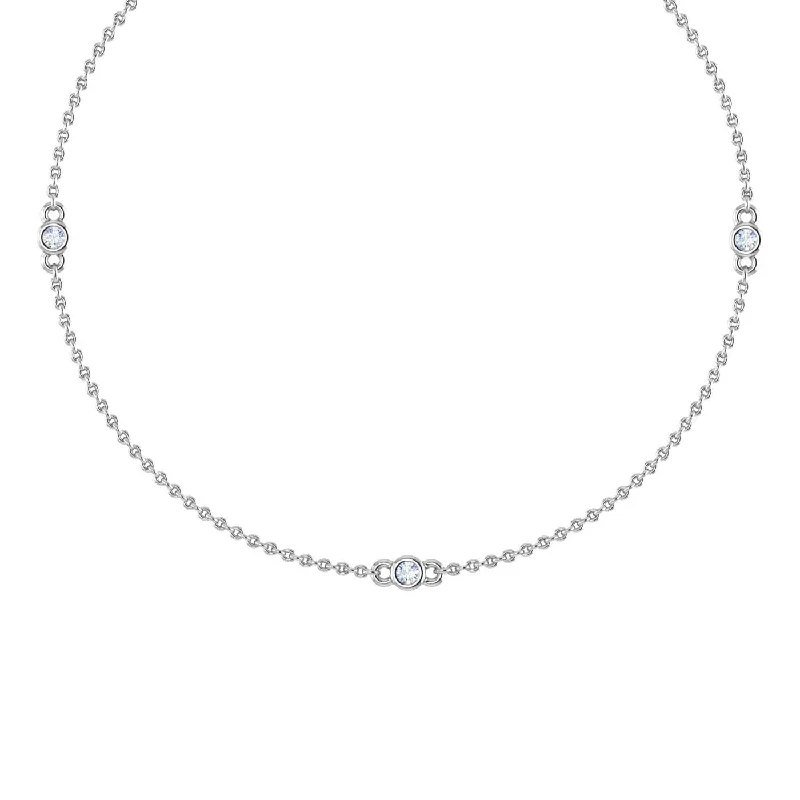 Polished bead necklaces-0.05 Carat Diamond By Yard 3 Station Necklace in Gold (Silver Chain Included)