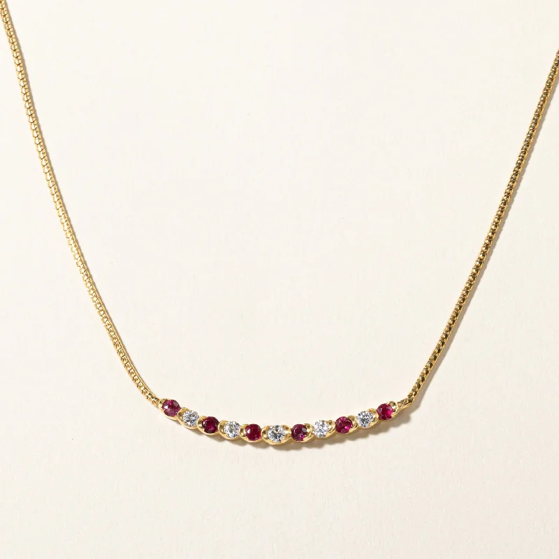 Polished name necklaces-14K Yellow Gold Ruby and Diamond Necklace | 0.73ctw, 0.53ctw | 15" |