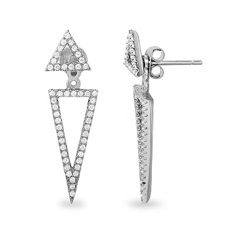 Spirit eye earrings-Rhodium Plated Crystal Triangle Jacket Earrings