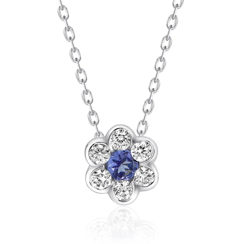 Classic style necklaces-Tanzanite and Diamond Flower Shape Necklace