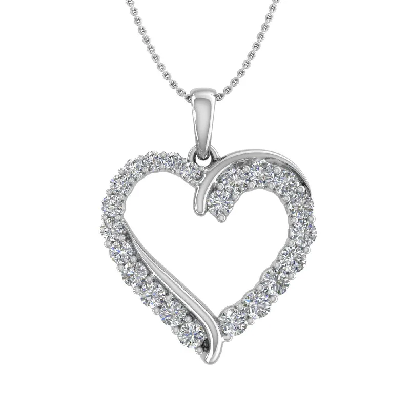 Vintage locket necklaces-3/4 Carat Diamond Heart Pendant Necklace in Gold (Included Silver Chain) - IGI Certified