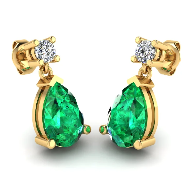 Flat medallion earrings-Emerald Gem Pear Shape Lab Grown Diamond Drop Earrings EDPSE