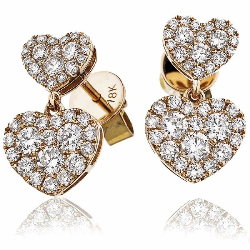 Polished art earrings-DIAMOND HEART-SHAPED CLUSTER EARRINGS IN 18K ROSE GOLD