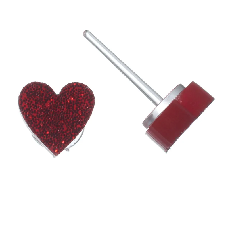 Petite Glitter Heart Studs Hypoallergenic Earrings for Sensitive Ears Made with Plastic Posts