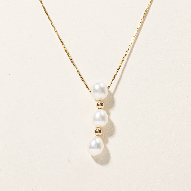 Round drop necklaces-Three Stone Pearl Pendant Necklace | 15"|