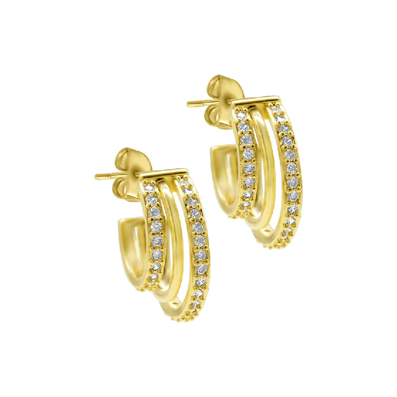 Tide drop earrings-14k Gold Plated Multi-Band Crystal Huggie Earrings