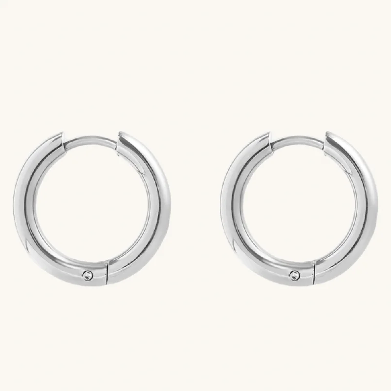 Polished bead earrings-Silver Statement Hoops