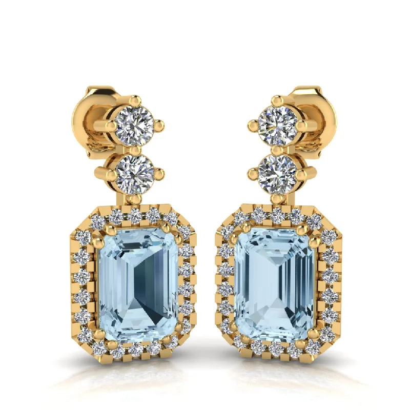 Soft drop earrings-Emerald Cut 1 Carat Aquamarine Natural Diamond Halo Drop Earrings E1ECA