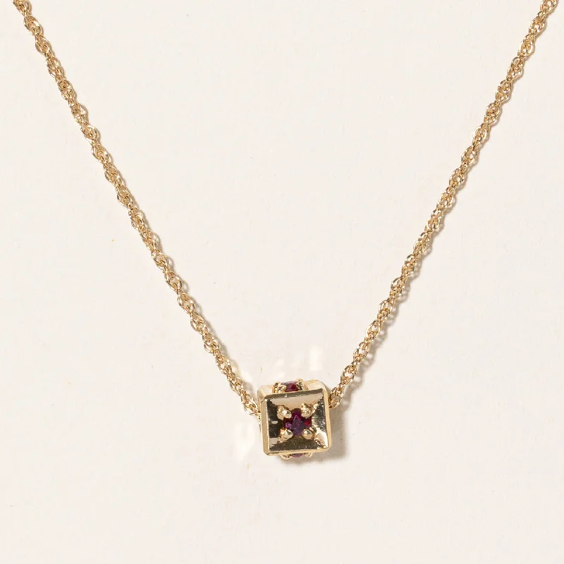 Glossy enamel necklaces-Ruby Cube Pendant Necklace | 0.25ctw | 16" |