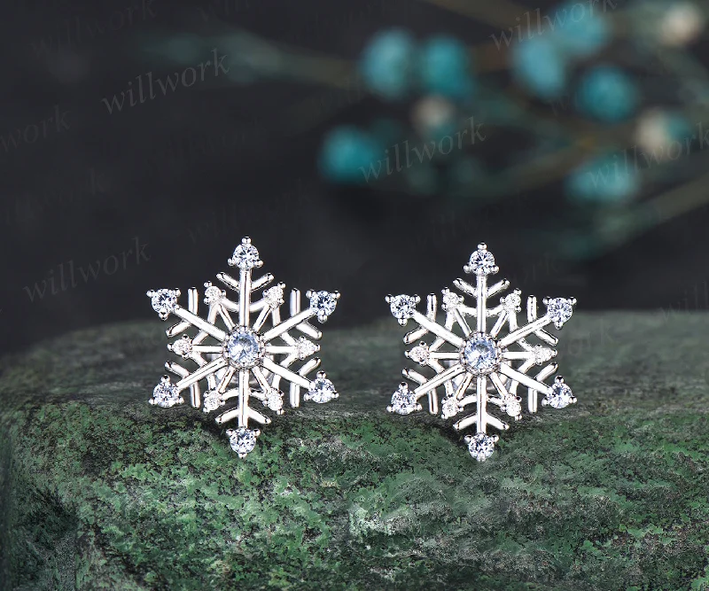 Twine bead earrings-Christmas Snowflake Earring Christmas Atmosphere Jewelry blue topaz  with perfect 925 sterling silver Christmas Eve Jewelry Gifts for her