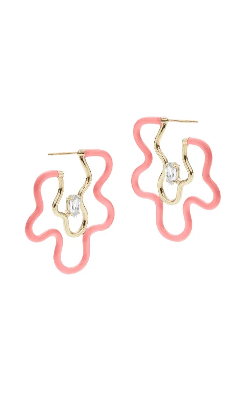 Flower Power 9K Gold Pink Hoops w. Crystals