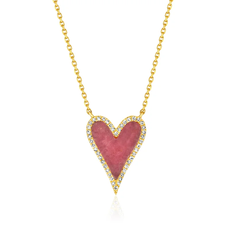 Coiled wire necklaces-Rose Heart with Diamond Halo Necklace