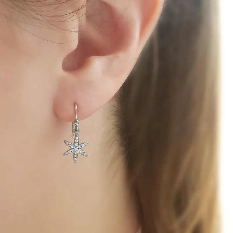 Aged brass earrings-Diamond Pave Star Drop Earrings