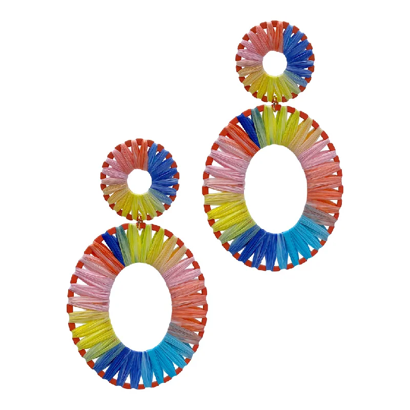 Playful pair earrings-Oval Thread Fiesta Rainbow Drop Earrings