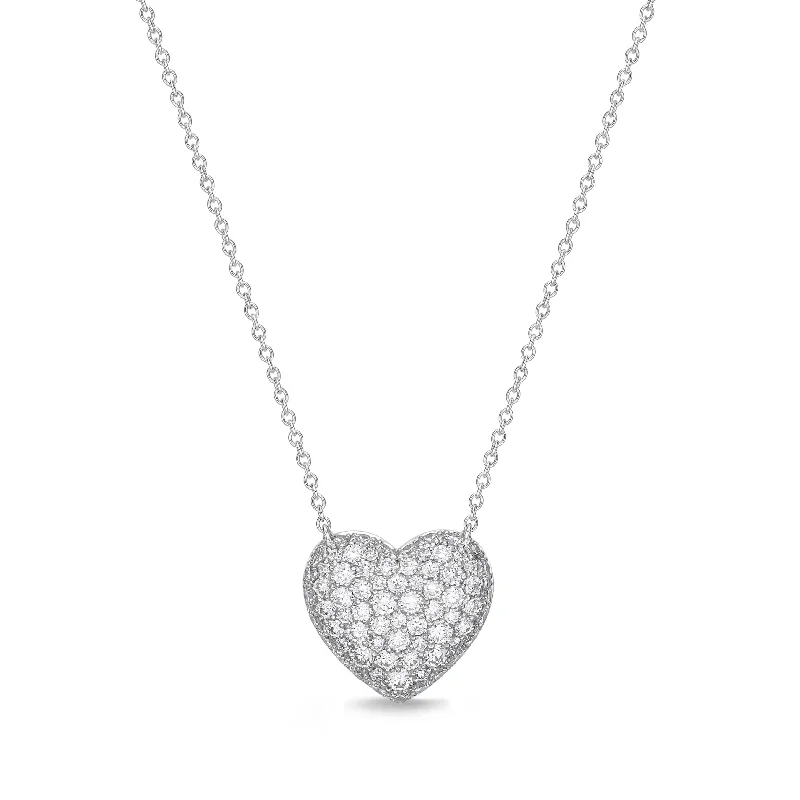 Quartz healing necklaces-Diamond Pave Heart Pendant in 18K White Gold .50ct