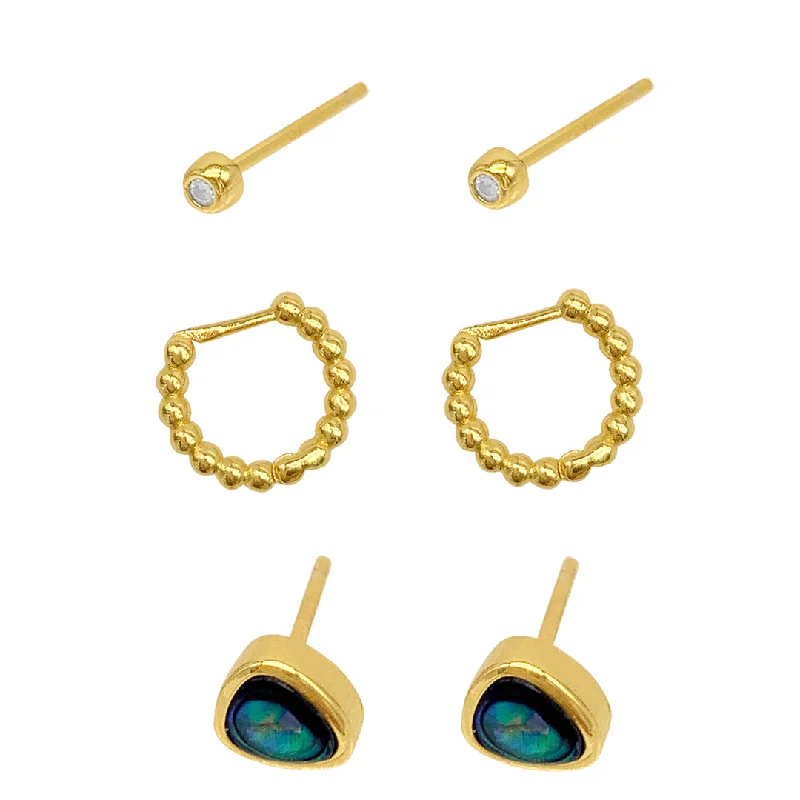 Tiered drop earrings-14k Gold Plated Hoop and Stud Set