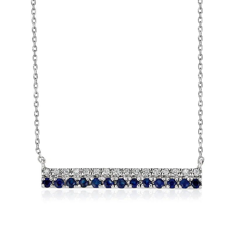 Tribal beaded necklaces-Sapphire and Diamond Bar Necklace