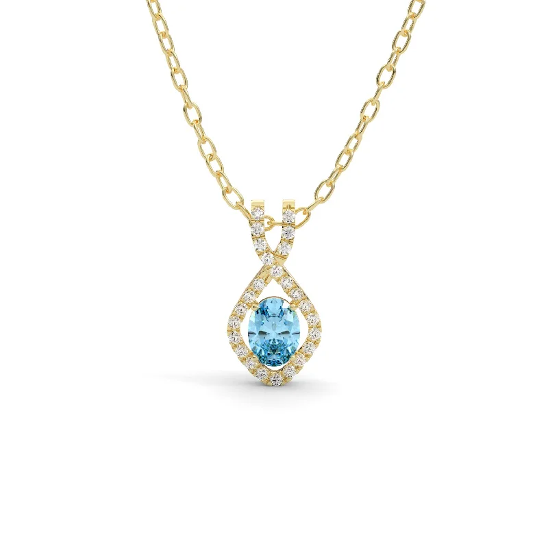 Solid link necklaces-Oval Blue Topaz with Open Halo Pendant