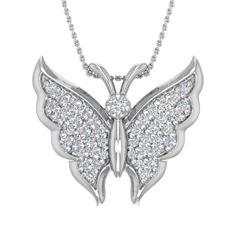 Mesh choker necklaces-1/4 Carat Diamond Butterfly Pendant Necklace in Gold (Silver Chain Included) - IGI Certified