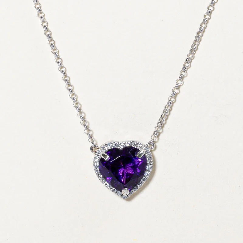 Shiny crystal necklaces-Amethyst Heart & Diamond Pendant Necklace | 5.00ct, 0.26ctw | 16" |