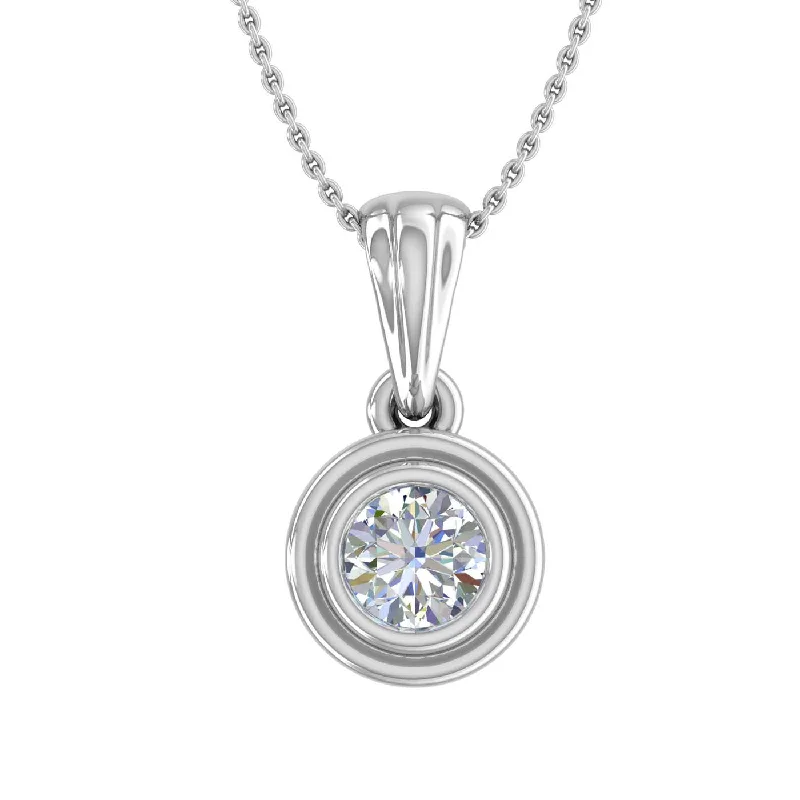 Tide pattern necklaces-1/5 Carat Bezel Set Diamond Solitaire Pendant Necklace in Gold (Included Silver Chain) - IGI Certified