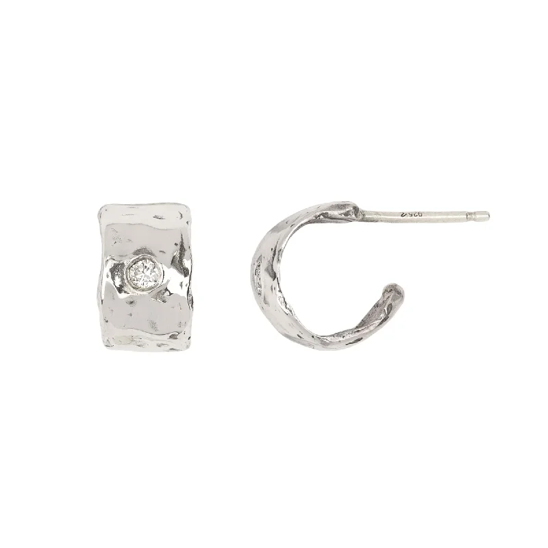 Sleek gem earrings-Solid Diamond Set Huggie Earring