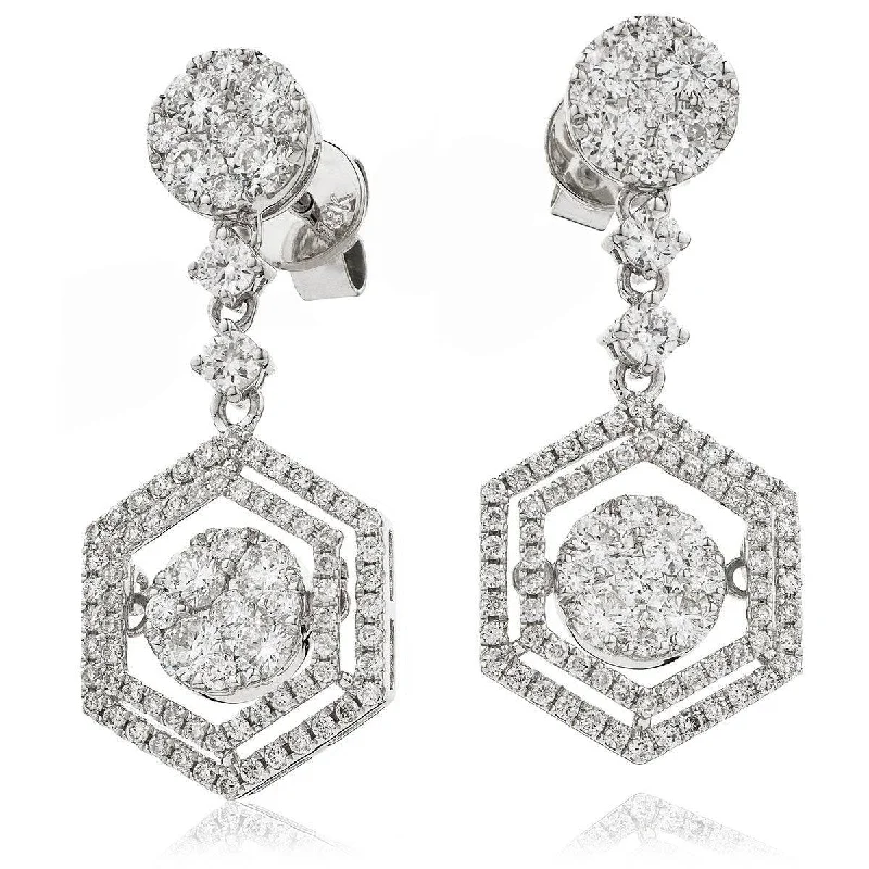 Ruby stud earrings-DIAMOND FANCY MOVEABLE EARRINGS IN 18K WHITE GOLD