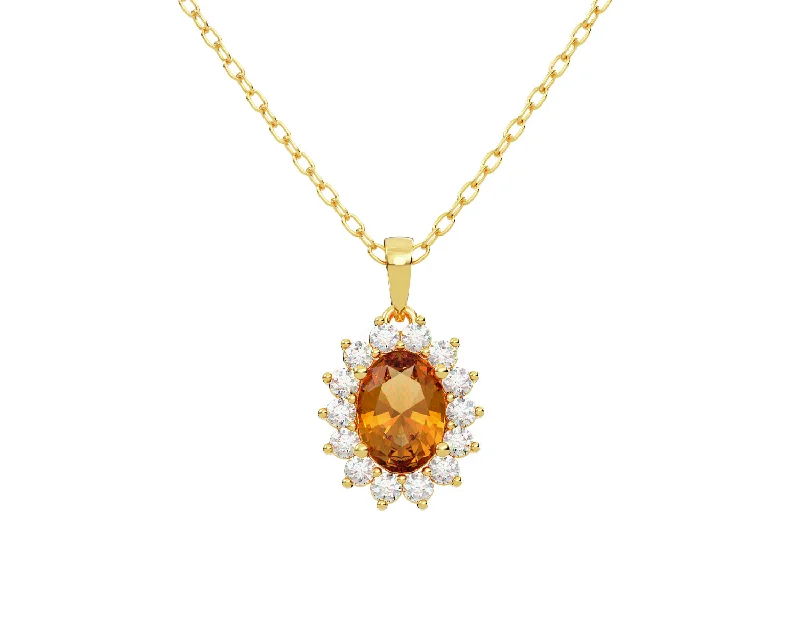 Lunar star necklaces-Orange Sapphire and Diamond Floral Style Pendant Necklace