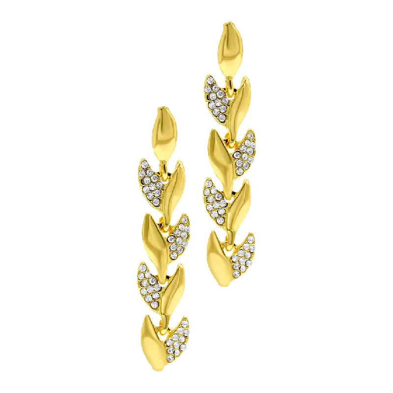 Solid statement earrings-14k Gold Plated Crystal Leaf Earrings