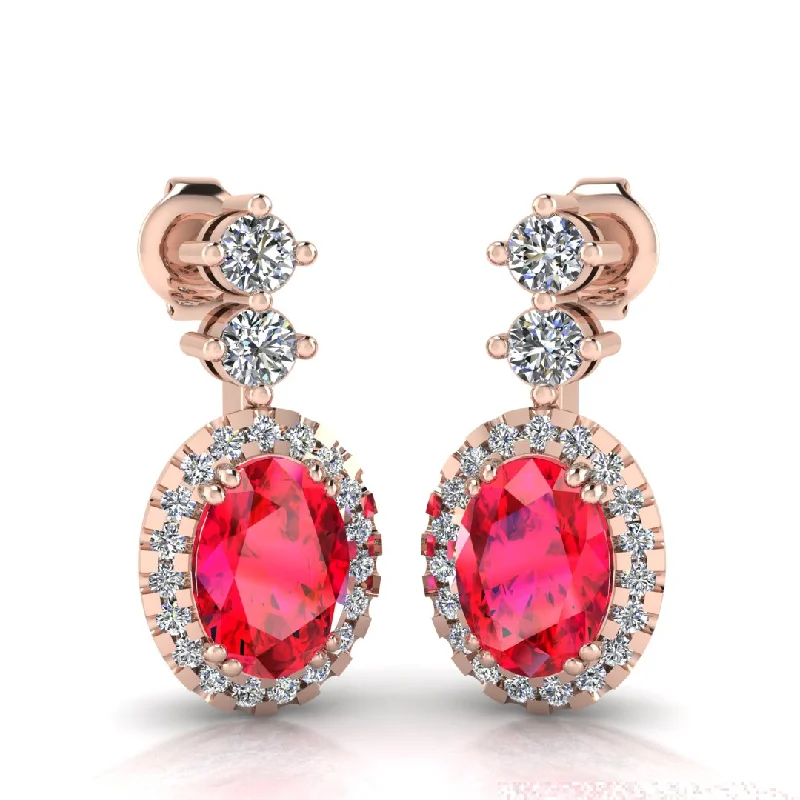 Simple cross earrings-Ruby 1.40 Carat Oval Shape Halo Natural Diamond Drop Earrings E1OCR