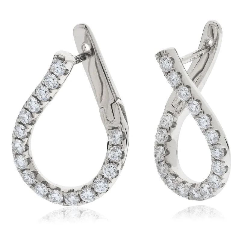 Round stud earrings-DIAMOND FANCY HOOP EARRINGS IN 18K WHITE GOLD