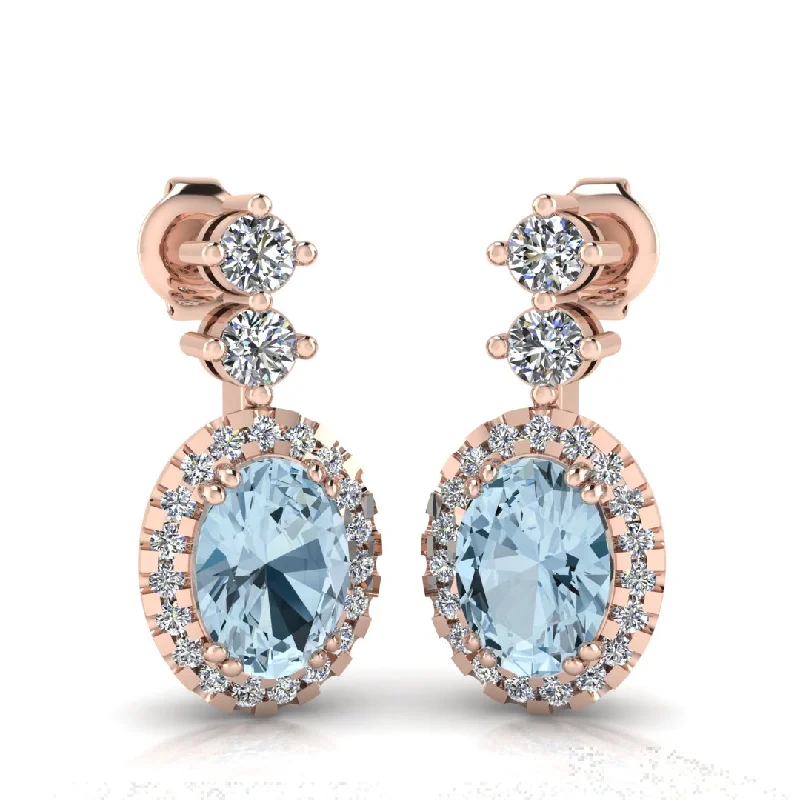 Cedar wood earrings-Aquamarine 1.40 Carat Oval Shape Halo Lab Grown Diamond Drop Earrings E1OCA