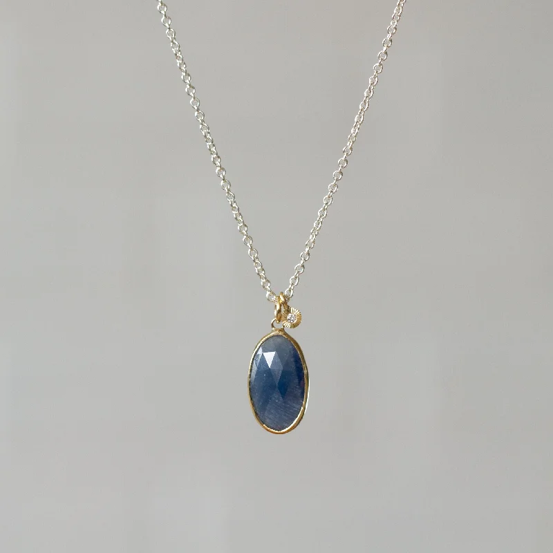 Turquoise gem necklaces-Blue Sapphire Sterling Silver and 14K Yellow Gold Theia Necklace