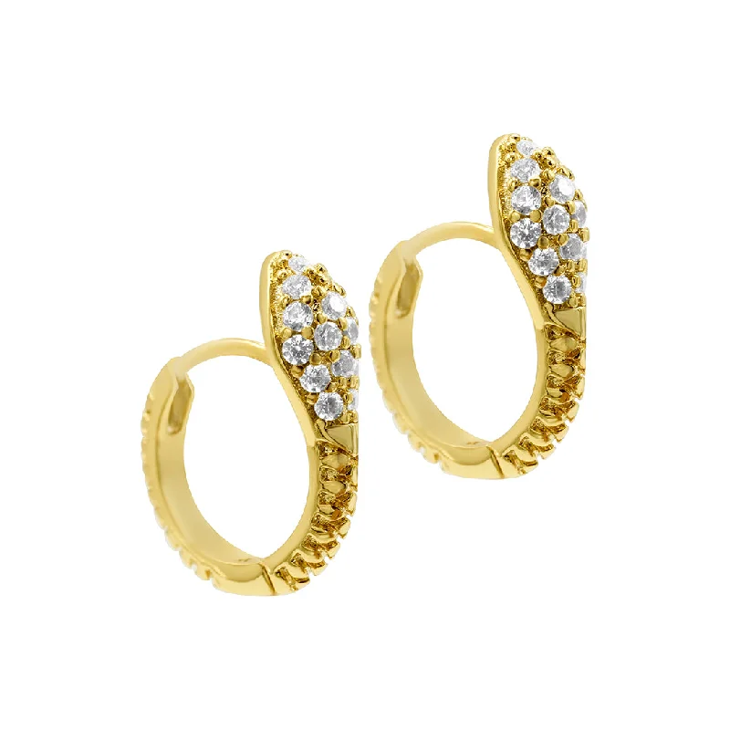 Broad hoop earrings-14k Gold Plated Snake Crystal Wrap Huggie Earrings