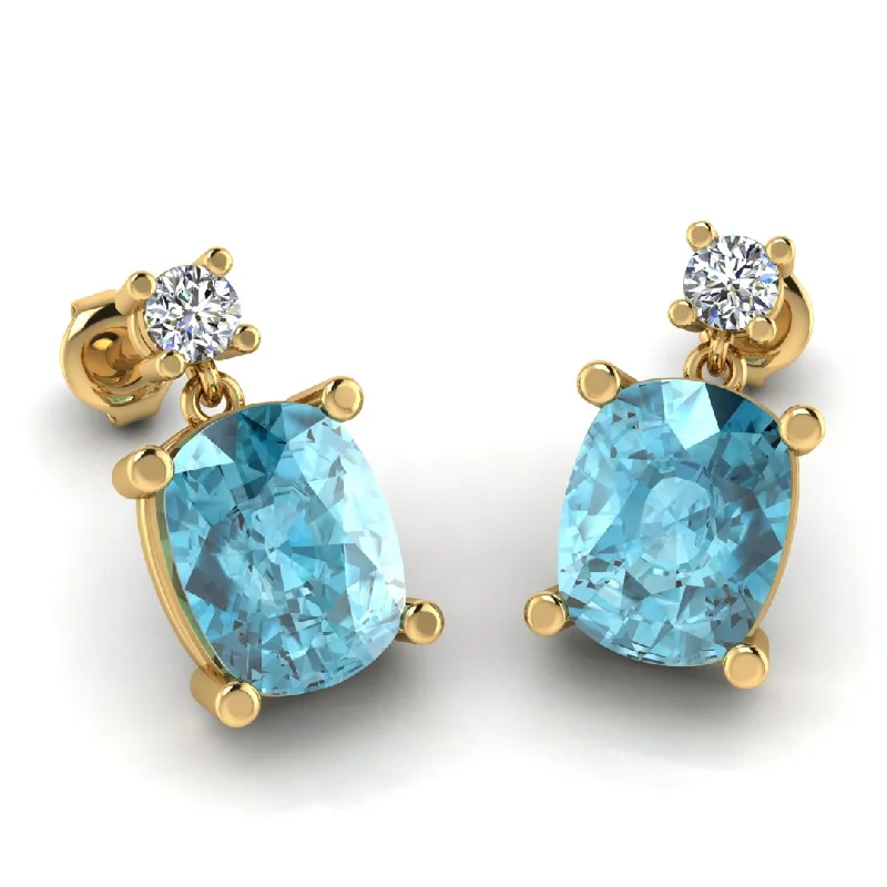 Alloy metal earrings-Cushion Shape Aquamarine Natural Diamond Drop Earrings EDCCA