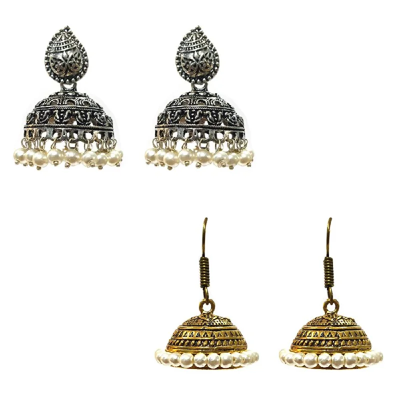 Solid statement earrings-Combo Pack Of 2 Pairs Of Earrings, Gold, Silver Hot and Bold TrendsTops Earring for Girls & Women