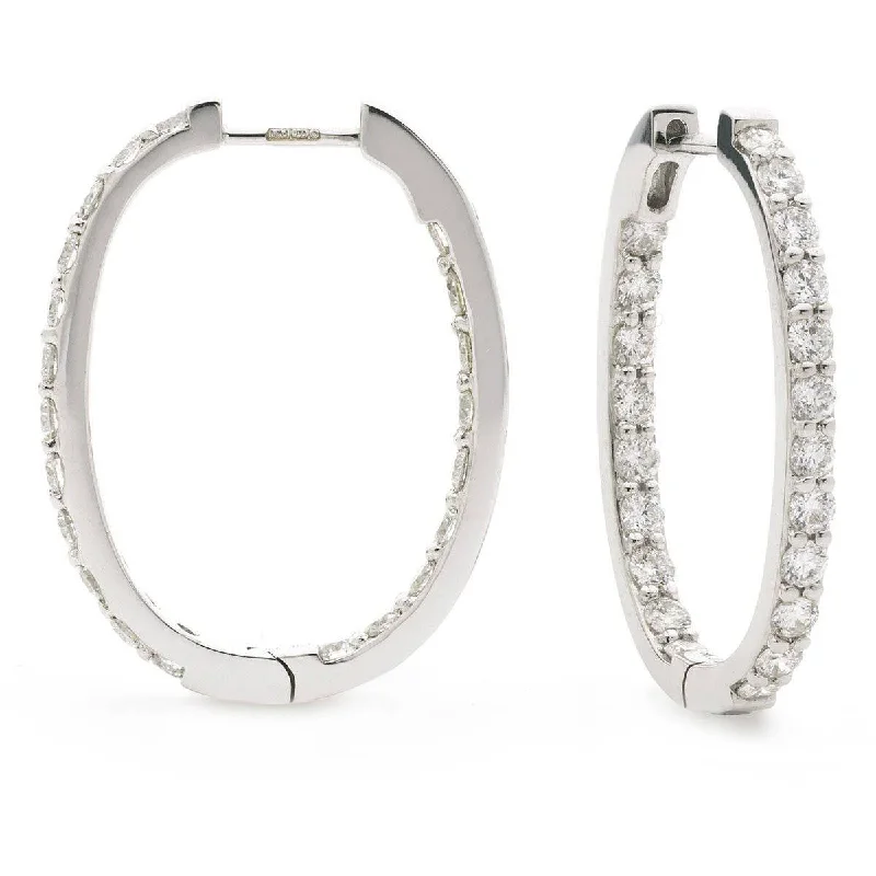 Leaf pattern earrings-DIAMOND CLAW SET HOOP EARRINGS IN 18K WHITE GOLD