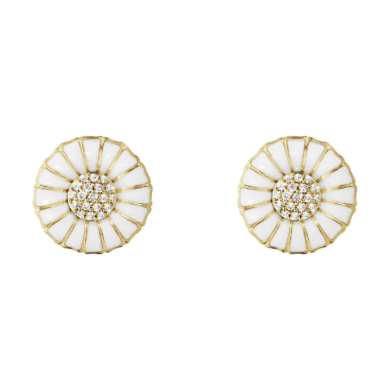 Daisy 11 mm. Gold Plated Earrings w. Diamonds, 0.05ct.