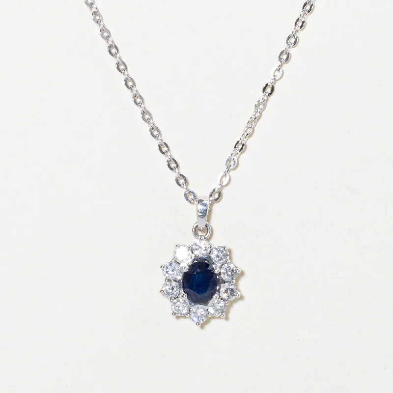 Full bib necklaces-Sapphire & Diamond Pendant Necklace | 0.95ct, 0.60ctw | 18" |