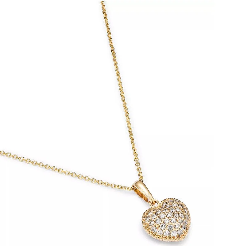 Heavy gem necklaces-14K Yellow Gold Diamond Pave Heart Pendant Necklace - 1/2ct