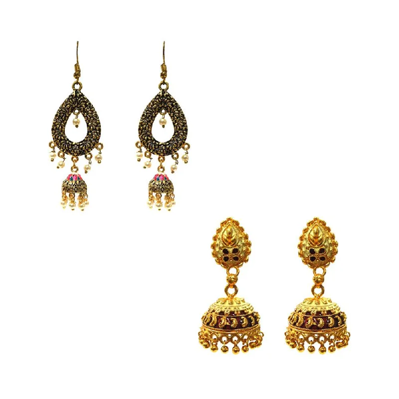 Polished art earrings-Combo Pack Of 2 Pairs Of Earrings, Gold, Silver Hot and Bold TrendsTops Earring for Girls & Women