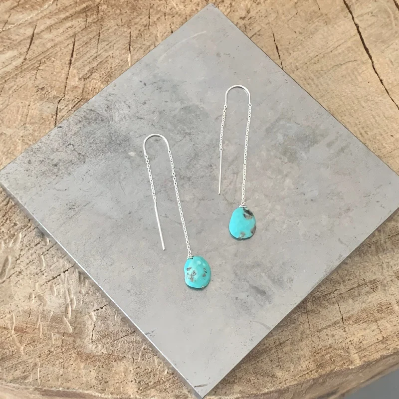 Soft threader earrings-Turquoise Threader Earrings