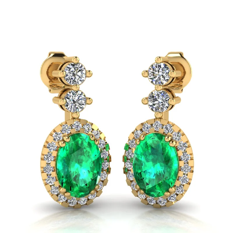 Half moon earrings-Emerald 1.40 Carat Oval Shape Halo Lab Grown Diamond Drop Earrings E1OCE