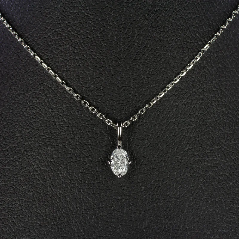 Sleek bar necklaces-OVAL SHAPE CUT NATURAL DIAMOND NECKLACE MINIMALIST CHARM PENDANT 14k WHITE GOLD