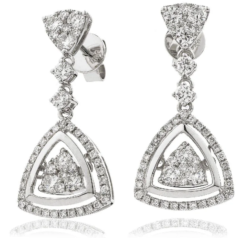 Thick dangle earrings-DIAMOND FANCY MOVEABLE EARRINGS IN 18K WHITE GOLD