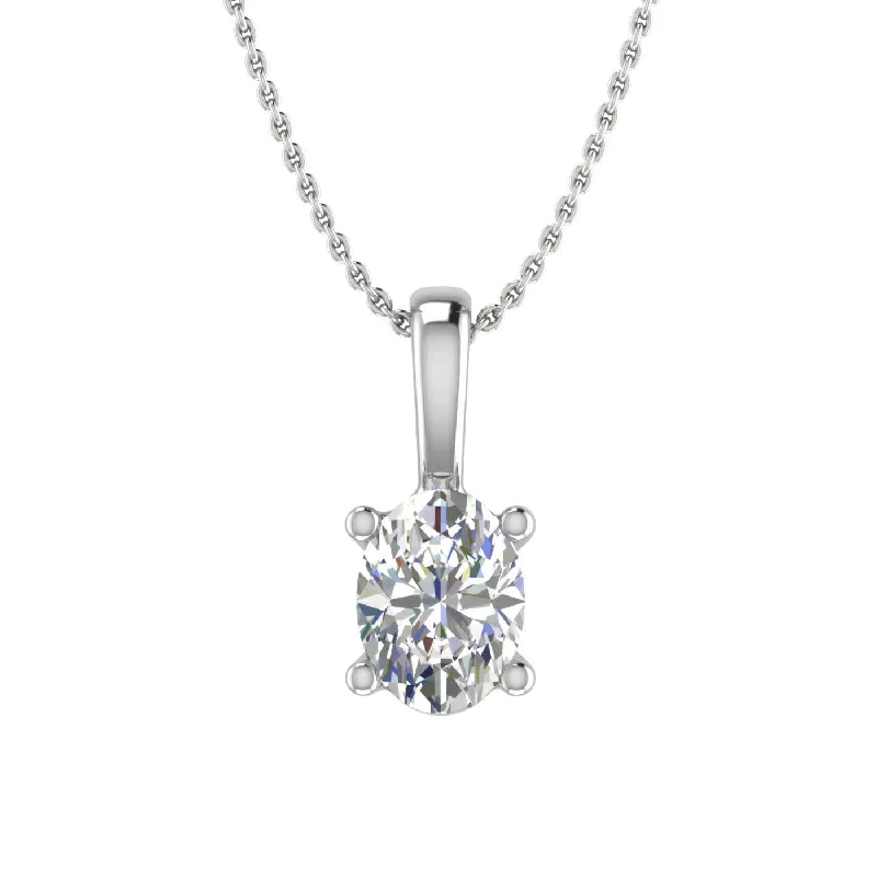 Firm chain necklaces-0.38 Carat Oval Cut Diamond Solitaire Pendant Necklace in Gold (Included Silver Chain)